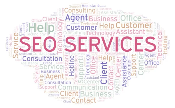 Seo Services Nuvem Palavras Wordcloud Feito Apenas Com Texto — Fotografia de Stock