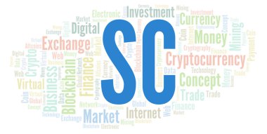 Cryptocurrency para kelime bulutu SC veya Siacoin. Yalnızca metin ile yapılan kelime bulutu.