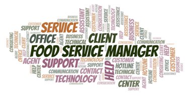 Yemek Servisi Yöneticisi kelime bulutu. Yalnızca metin ile yapılan Wordcloud.