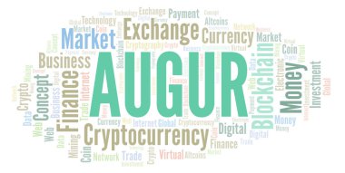 Cryptocurrency para kelime bulutu augured. Yalnızca metin ile yapılan kelime bulutu.