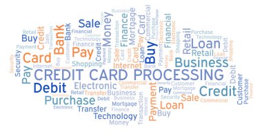 Kelime bulutu kredi kartı işleme. Yalnızca metin ile yapılan Wordcloud.