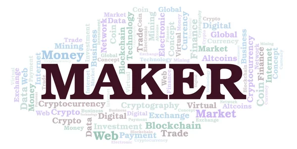 Maker Cryptocurrency Munt Word Cloud Word Cloud Gemaakt Met Alleen — Stockfoto