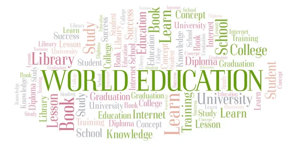 Mundo Educação Nuvem Palavras Wordcloud Feita Apenas Com Texto — Fotografia de Stock
