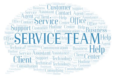 Servis ekibi kelime bulutu. Yalnızca metin ile yapılan Wordcloud.