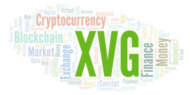 Cryptocurrency para kelime bulutu XVG ya eşiğindeyken. Yalnızca metin ile yapılan kelime bulutu.
