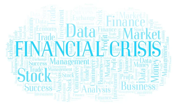 金融危機の単語の雲 テキストのみで作られた Wordcloud — ストック写真