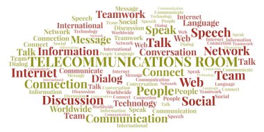 Telekomünikasyon Oda kelime bulutu. Yalnızca metin ile yapılan Wordcloud.