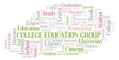 Eğitim grup kolej kelime bulutu, yalnızca metin ile yapılan wordcloud.