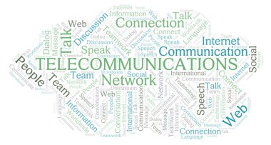 Telekomünikasyon bulut kelime. Yalnızca metin ile yapılan Wordcloud.