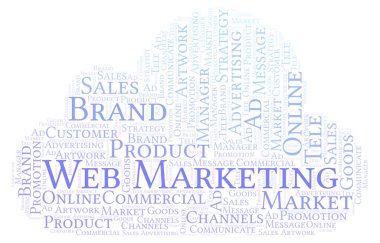 Kelime bulutu metin Web Pazarlama ile. Yalnızca metin ile yapılan Wordcloud.