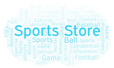 Spor mağazası kelime bulutu. Yalnızca metin ile yapılan.