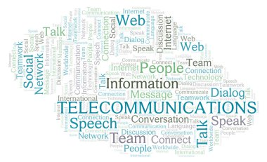 Telekomünikasyon bulut kelime. Yalnızca metin ile yapılan Wordcloud.