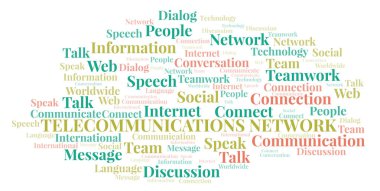 Telekomünikasyon ağ kelime bulutu. Yalnızca metin ile yapılan Wordcloud.