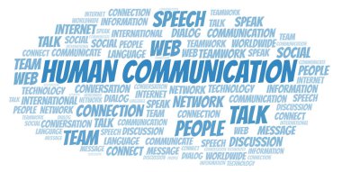 İnsan iletişim kelime bulutu. Yalnızca metin ile yapılan Wordcloud.