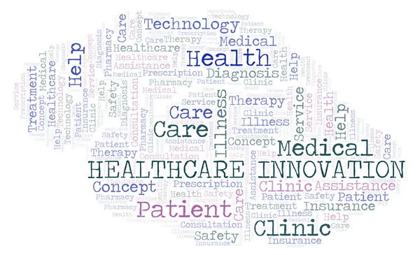 Sanità Innovazione Parola Cloud Wordcloud Realizzato Solo Con Testo — Foto Stock