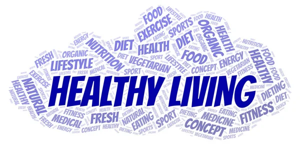 Healthy Living Word Cloud Wordcloud Realizat Numai Text — Fotografie, imagine de stoc