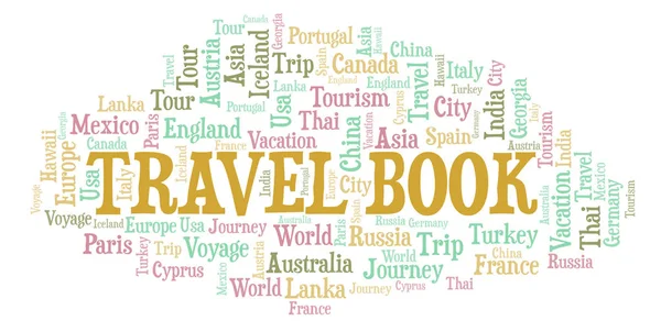 Utazási Könyv Szó Felhő Wordcloud Készült Csak Szöveg — Stock Fotó