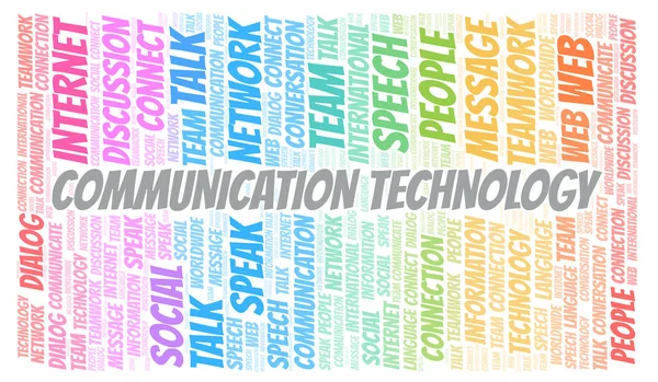 Tecnologia Della Comunicazione Parola Cloud Wordcloud Realizzato Solo Con Testo — Foto Stock