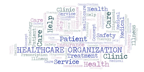 Organizzazione Sanitaria Parola Nube Wordcloud Realizzato Solo Con Testo — Foto Stock