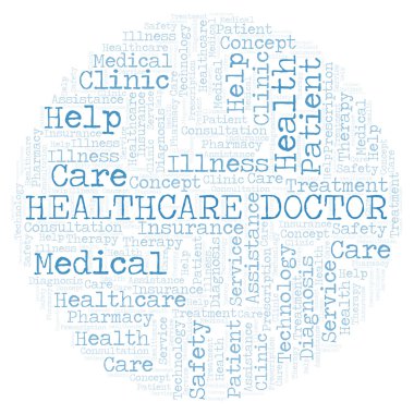 Sağlık doktor kelime bulutu. Yalnızca metin ile yapılan Wordcloud.