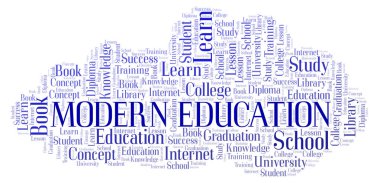 Modern eğitim kelime bulutu, yalnızca metin ile yapılan wordcloud.
