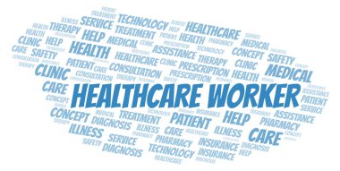Sağlık işçi kelime bulutu. Yalnızca metin ile yapılan Wordcloud.
