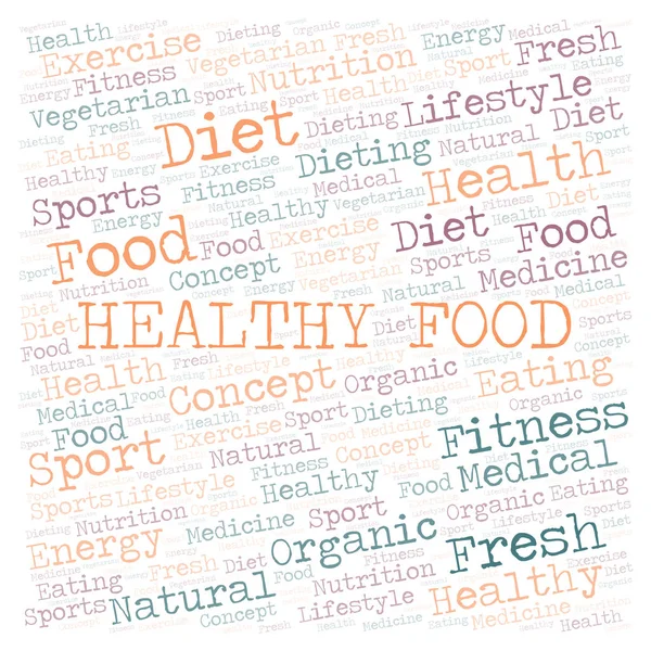 Zdravé Potraviny Slovo Mrak Wordcloud Pouze Text — Stock fotografie