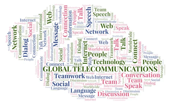 Wereldwijde Telecommunicatie Word Cloud Wordcloud Gemaakt Met Alleen Tekst — Stockfoto