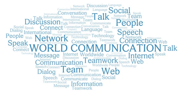 Mondo Comunicazione Parola Nube Wordcloud Realizzato Solo Con Testo — Foto Stock