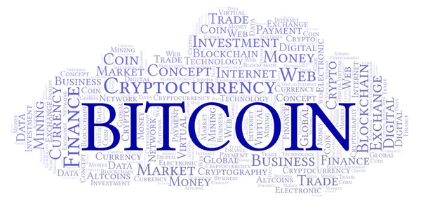Bitcoin Cryptocurrency Érme Szó Felhő Gyártott Val Csak Szöveg Szó — Stock Fotó