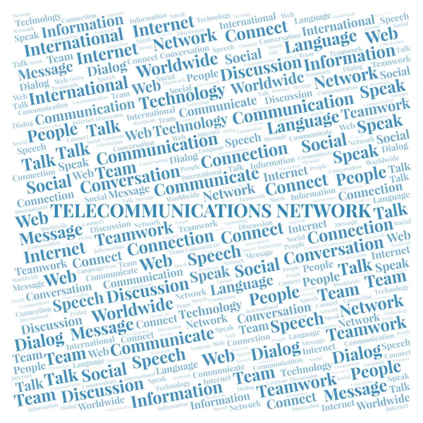 Telecomunicazioni Rete Word Cloud Wordcloud Realizzato Solo Con Testo — Foto Stock