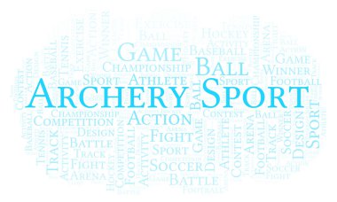 Okçuluk spor kelime bulutu. Yalnızca metin ile yapılan.