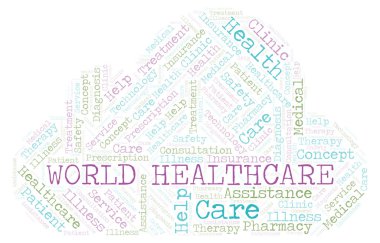 Dünya Sağlık kelime bulutu. Yalnızca metin ile yapılan Wordcloud.