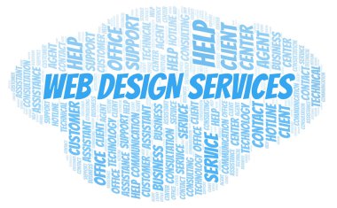 Web Tasarım Hizmetleri kelime bulutu. Yalnızca metin ile yapılan Wordcloud.