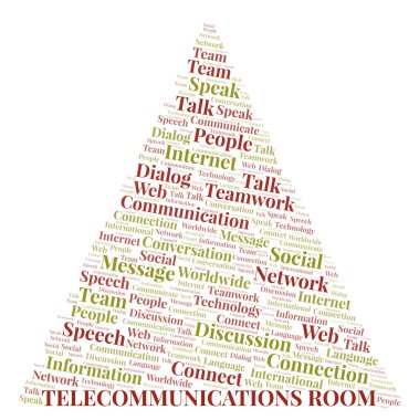 Telekomünikasyon Oda kelime bulutu. Yalnızca metin ile yapılan Wordcloud.