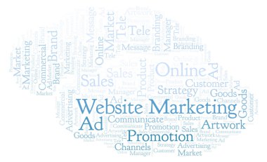 Kelime bulutu metin Web sitesi pazarlama ile. Yalnızca metin ile yapılan Wordcloud.