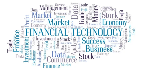Tecnologia Financeira Nuvem Palavras Wordcloud Feita Apenas Com Texto — Fotografia de Stock