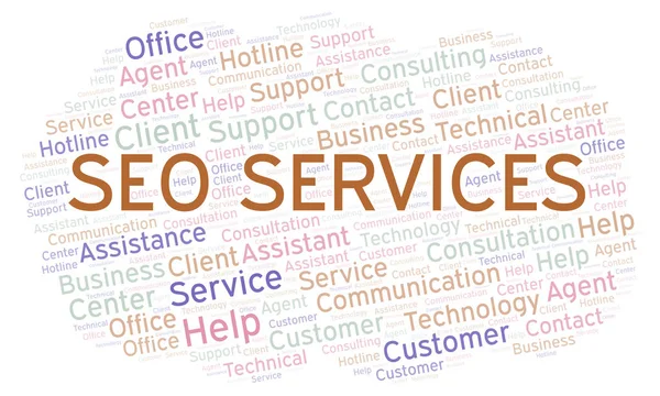 Seo Services Nuvem Palavras Wordcloud Feito Apenas Com Texto — Fotografia de Stock