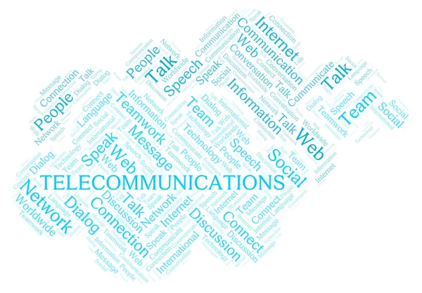 Parole Telecomunicazioni Cloud Wordcloud Realizzato Solo Con Testo — Foto Stock