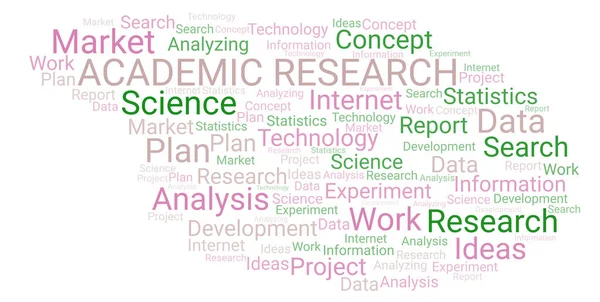 Investigación Académica Palabra Nube Wordcloud Hecho Solo Con Texto —  Fotos de Stock