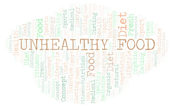 Sağlıksız Yiyecek Kelime Bulutu Yalnızca Metin Ile Yapılan Wordcloud — Stok fotoğraf