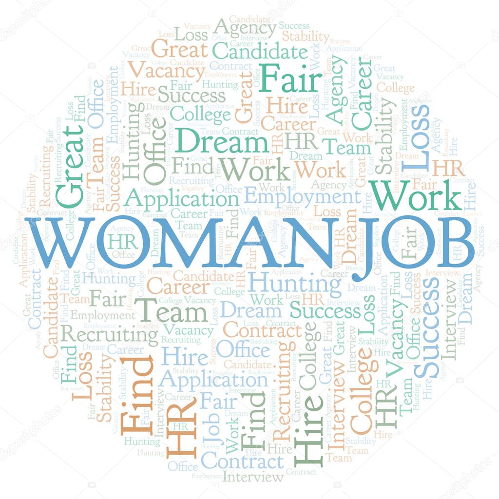 Woman Job word cloud. Wordcloud made with text only.