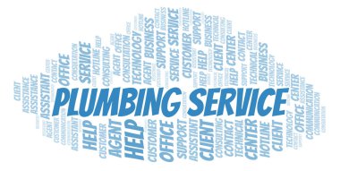 Sıhhi tesisat hizmet kelime bulutu. Yalnızca metin ile yapılan Wordcloud.