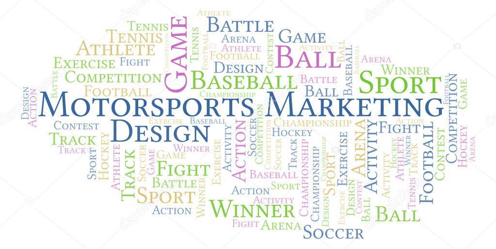 Motorsports Marketing word cloud. Made with text only.
