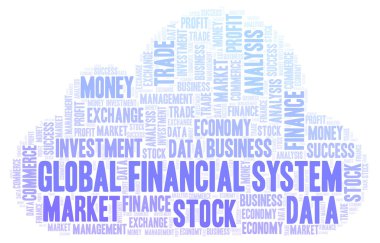 Küresel finansal sistemin kelime bulutu, yalnızca metin ile yapılan wordcloud.