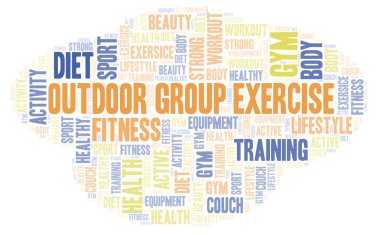 Açık grup egzersiz kelime bulutu. Yalnızca metin ile yapılan Wordcloud.