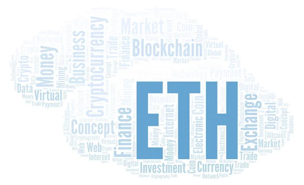 Eth Eller Ethereum Kryptovaluta Mynt Word Cloud Word Cloud Med — Stockfoto