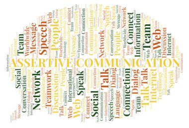İddialı iletişim kelime bulutu. Yalnızca metin ile yapılan Wordcloud.