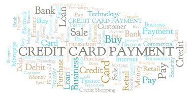 Kredi kartı ile ödeme kelime bulutu. Yalnızca metin ile yapılan Wordcloud.