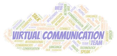 Sanal iletişim kelime bulutu. Yalnızca metin ile yapılan Wordcloud.